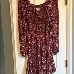 ARULA Burgundy Floral Long Sleeve Dress